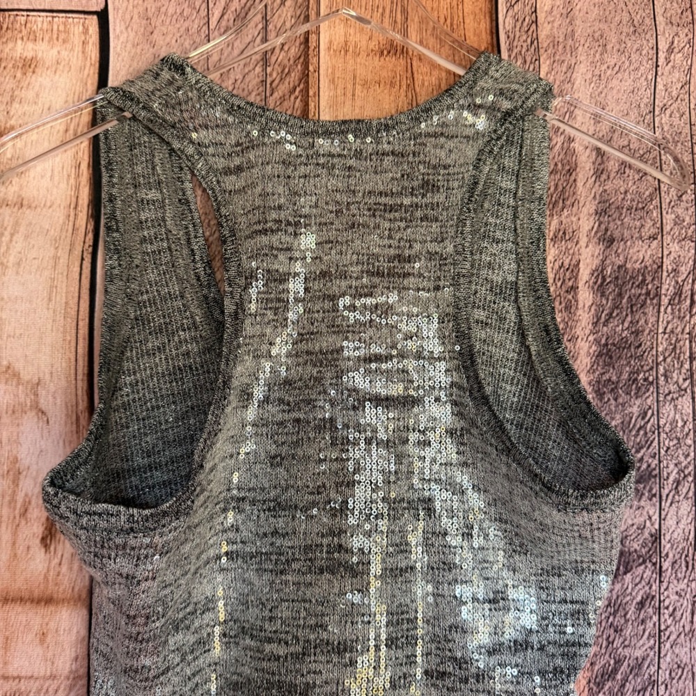 Pilcro Anthropologie Tank Top Sequin Knit Silver Gray Sparkle Party Small NWT - Picture 5 of 8